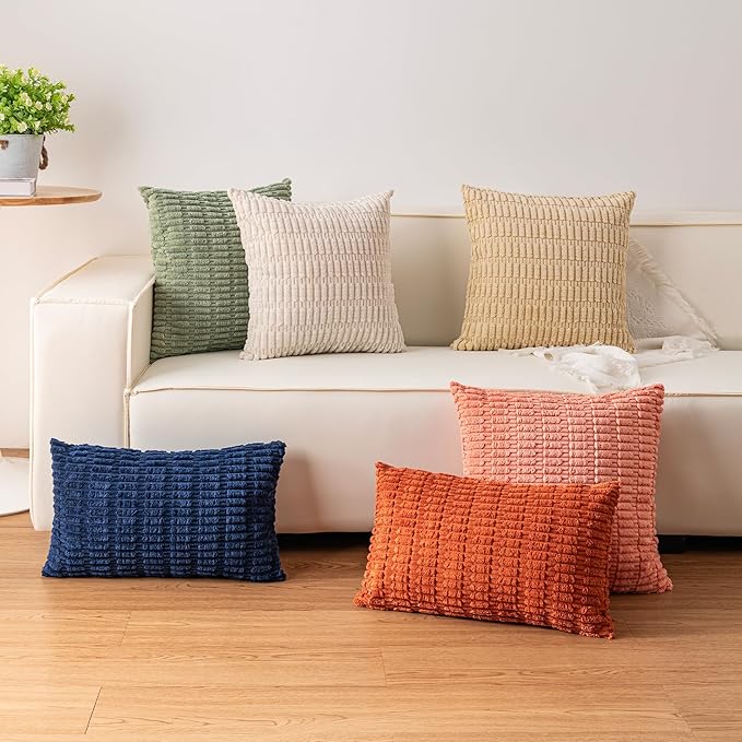 Pack of 2 Corduroy Decorative Throw Pillow Covers 16x16 Inch, Light Grey | Fall - Image 4