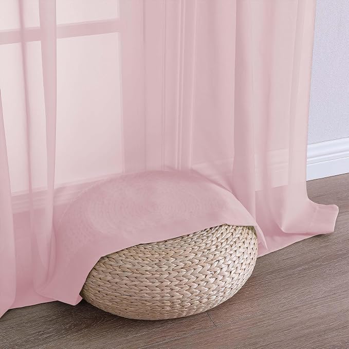 OWENIE Sheer Blush Curtains, Sheer Curtains 63 inch Length 2 Panels Set - Image 6