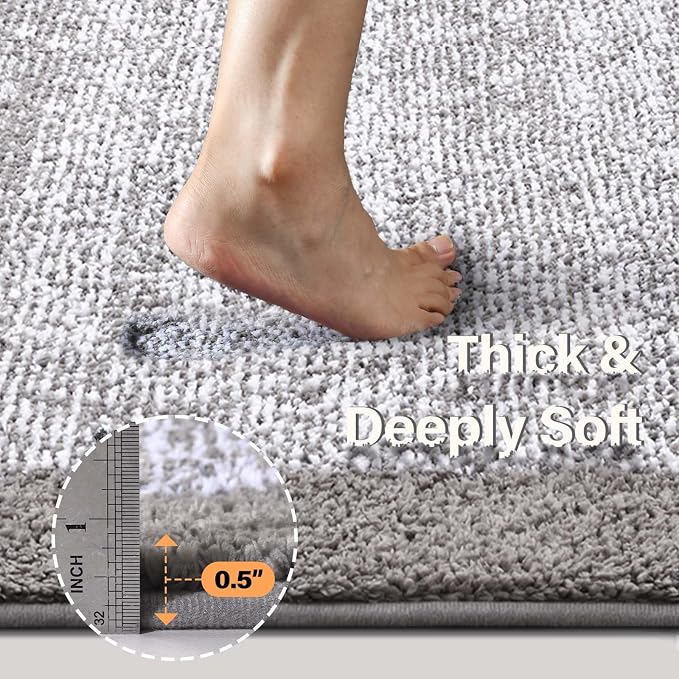 70x24 Long Bathroom Rugs Washable Non Slip, Light Grey Bath Mat - Image 5
