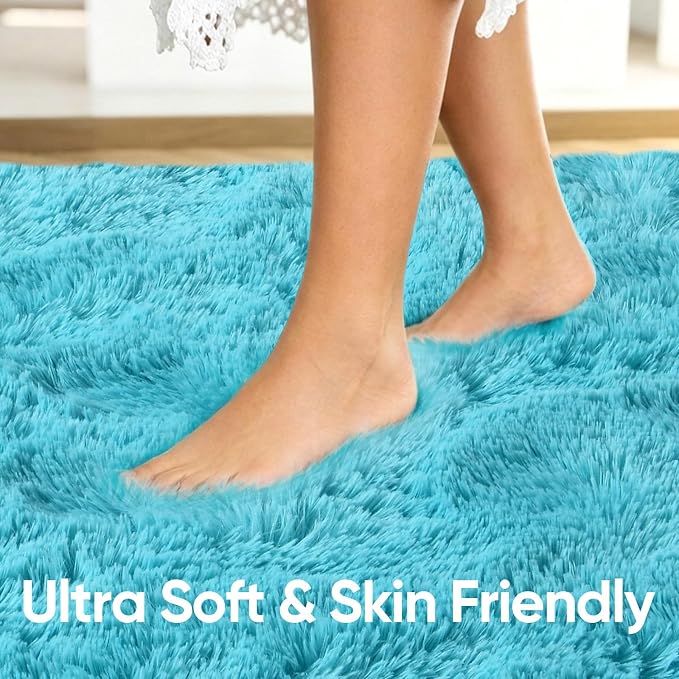 3x5 Blue Fluffy Soft Area Rug Non-Slip - Image 5