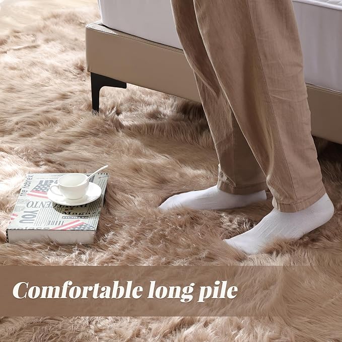 ORINOVA Beige Furry Washable Faux Sheepskin Fur Rug - Image 6