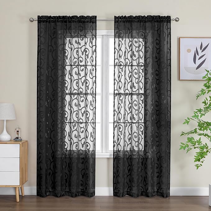 Furman Sheer Black Curtains 84 inches Long by OWENIE