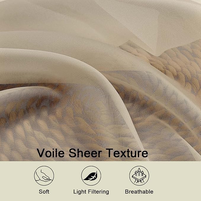 Sheer Taupe Curtains for Bedroom Living Room 90 Inches Long 2 Panels Set - Image 3