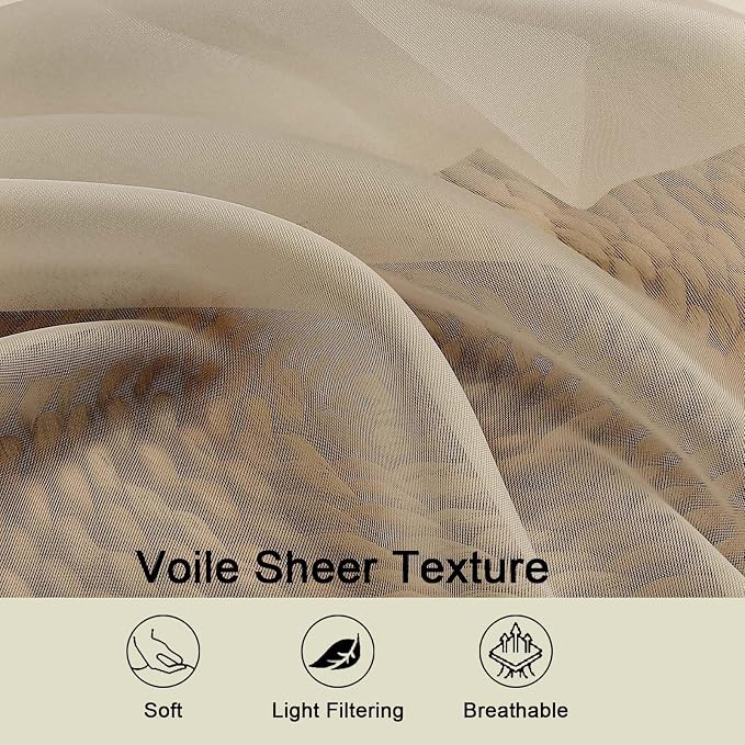 Taupe Sheer Curtains 84 Inches Long 2 Panels, Soft Airy Light Filtering Curtains - Image 3