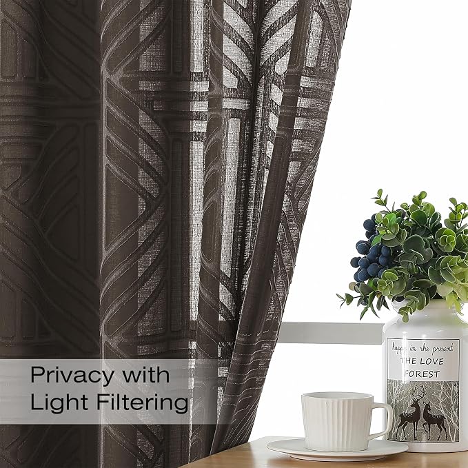 Simplebrand Chocolate Semi Sheer Curtains 63 Inch Length 2 Panels, Light - Image 2