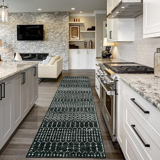 Lahome Moroccan Black Rug 2x8 Washable Non-Skid Kitchen Floor Runner, by Lahome
