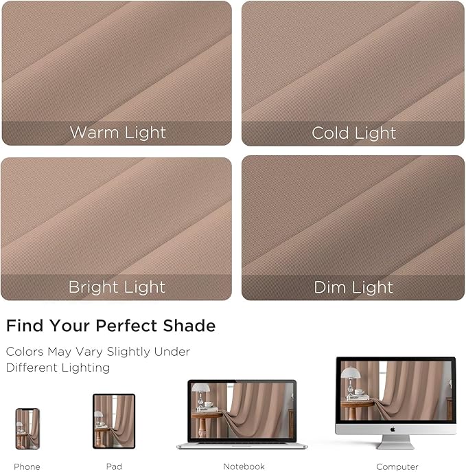 CUCRAF Khaki Blackout Curtains 45 inch Length 2 Panels Set, Rod Pocket Room - Image 4