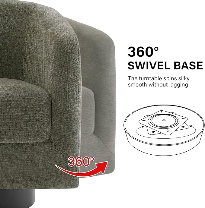 Swivel Barrel Accent Chair, Modern Round Chenille Fabric Arm Chair for Living Room, Bedroom, Comfy Club Reading Chairs for Adults（Chenille Fabric, Tan, Set of 2