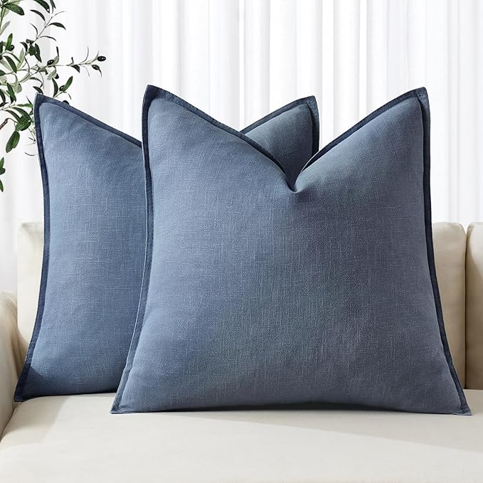 MIULEE Decorative Linen Pillow Covers 18x18 Inch Blue Ashes | Boho Farmhouse​ by MIULEE