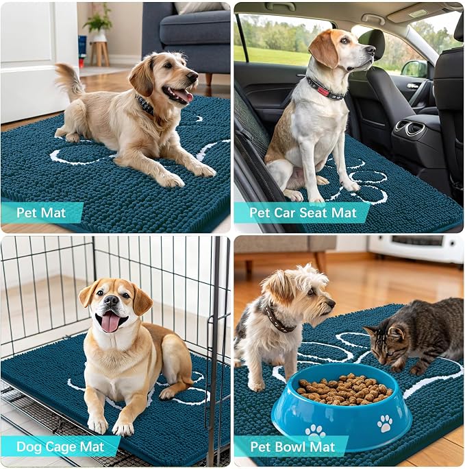 OLANLY Dog Door Mat for Muddy Paws 70x32, Paw Print Design Chenille Mud Mat | - Image 7
