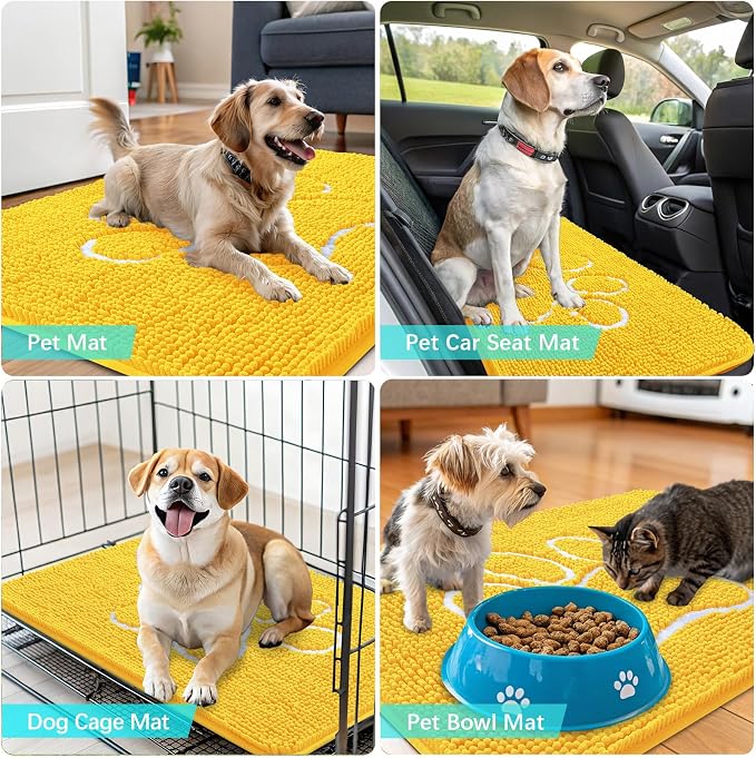 OLANLY Dog Door Mat for Muddy Paws 48x30, Paw Print Design Chenille Mud Mat | - Image 7