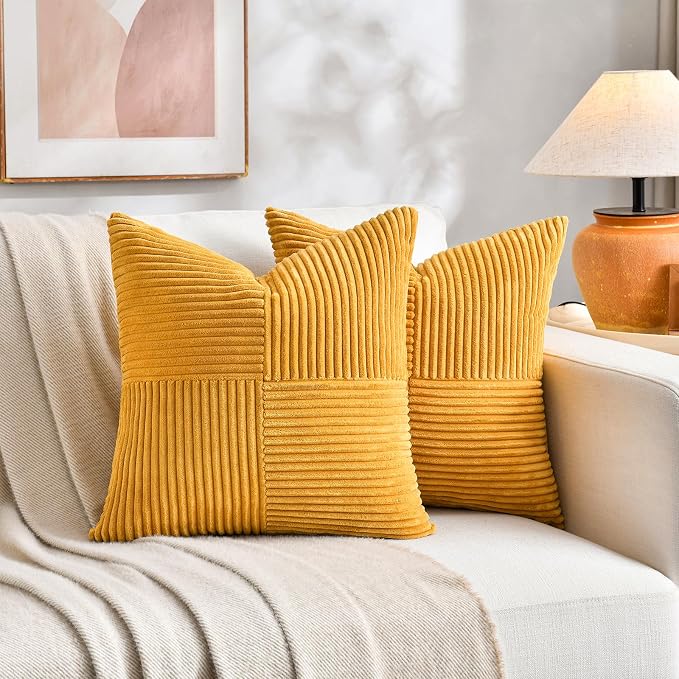 Fancy Homi 2 Packs Gold Yellow Samll Decorative Throw Pillow Covers 14x14 Inch - Image 5