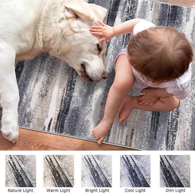 Lansny Modern Abstract 8x10 Large Machine Washable Living Room Rug Non-Slip - Image 3