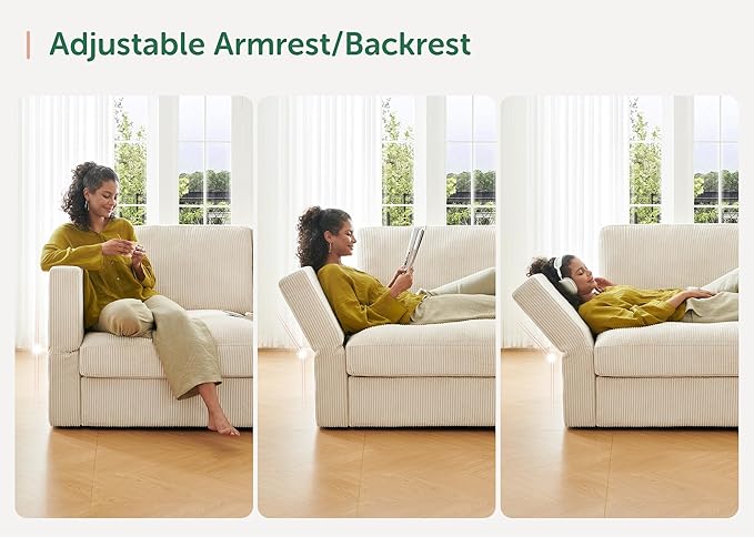 HONBAY Modular Sectional Sofa with Storage Corduroy U Shaped Sofa Modular Sectional Couches for Living Room,Beige