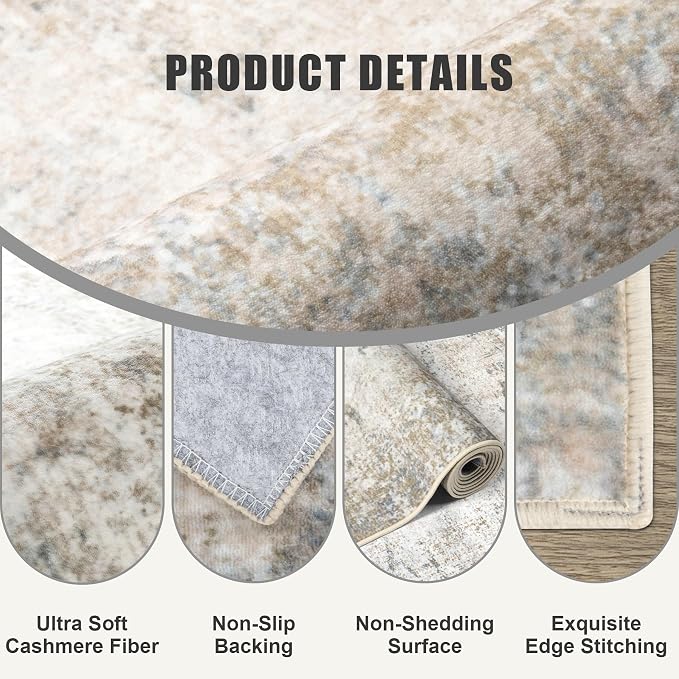 Area Rug Living Room: 3x5 Modern Washable Indoor Soft Carpet Brown | - Image 6