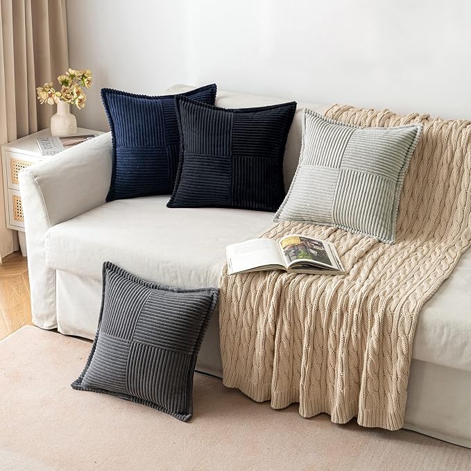 MIULEE Black Corduroy Decorative Euro Sham Pillow Covers 24x24 Inch - Image 4
