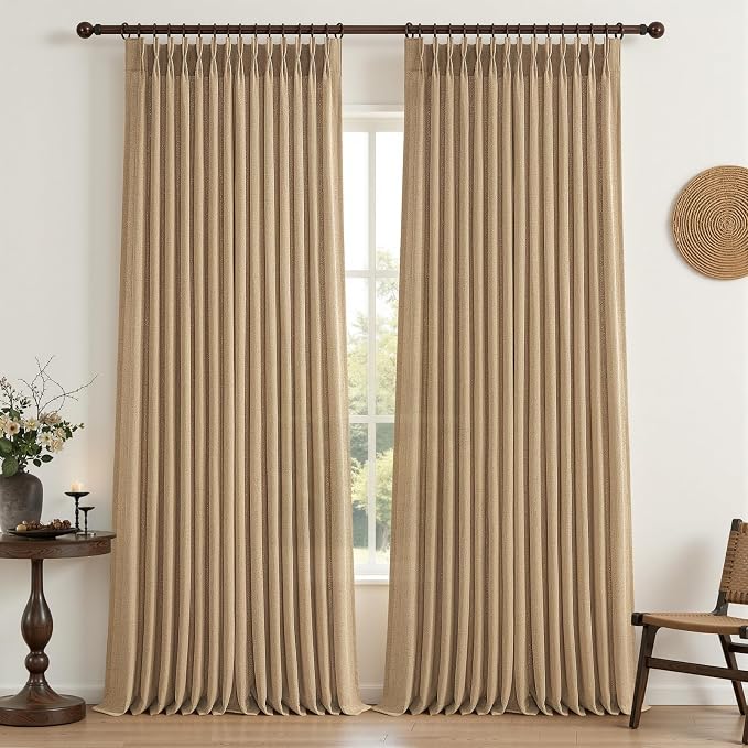 Rust Brown Pleated Flax Linen 102 Inch Extra Long Curtains by PleatedDrapes