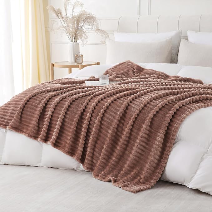 Chocolate Throw Blanket for Couch Sofa 50x60 inches Striped Design | Fleece - Image 2