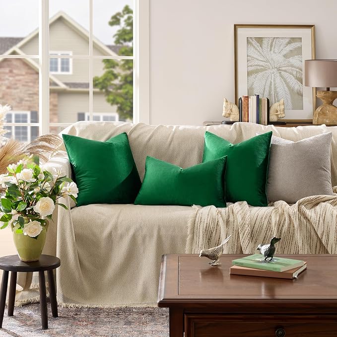 GIGIZAZA Green Velvet Pillow Covers 16x16 Decorative Pillows Pack of 2 | Throw - Image 6