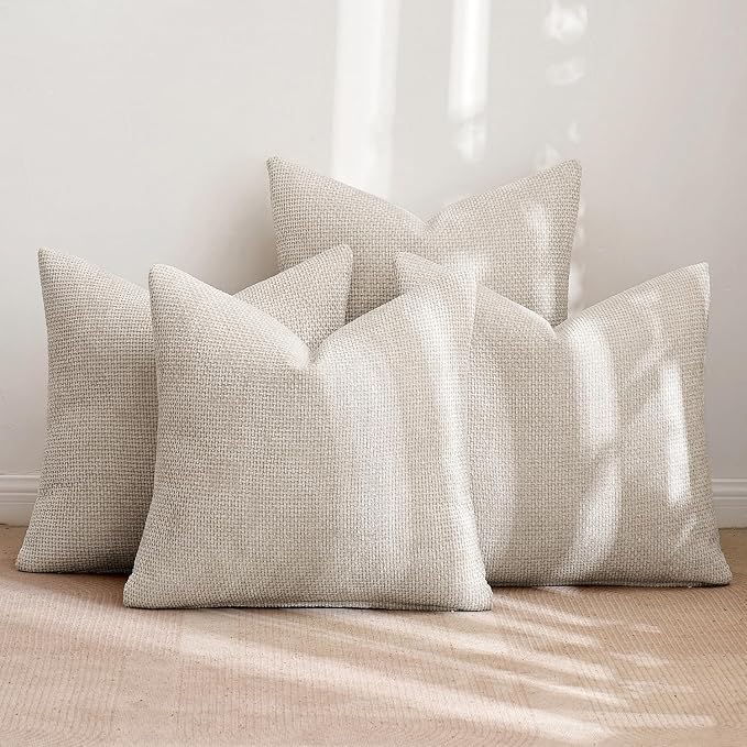 MIULEE Soft Decorative Chenille Pillow Covers Cream 20x20 Pack of 4 | Modern - Image 3