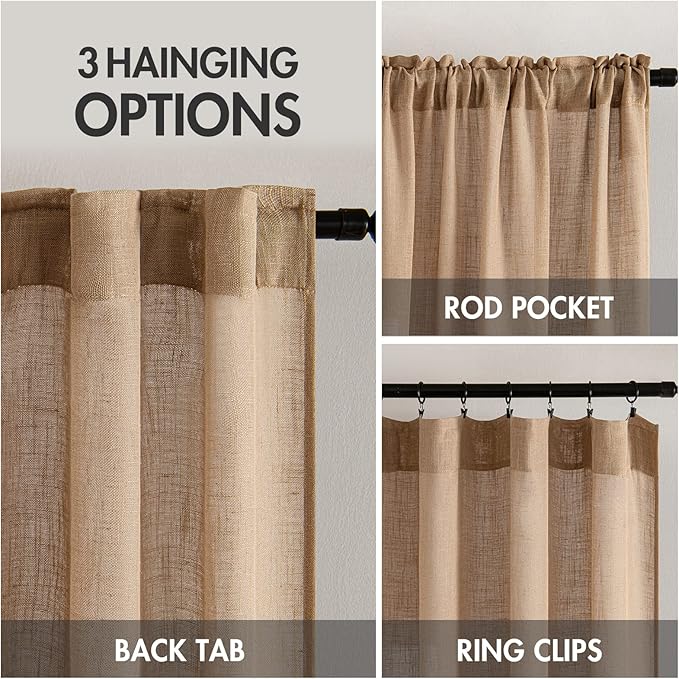 MIULEE Light Brown Linen Curtains 54 Inch Length 2 Panels - Image 3
