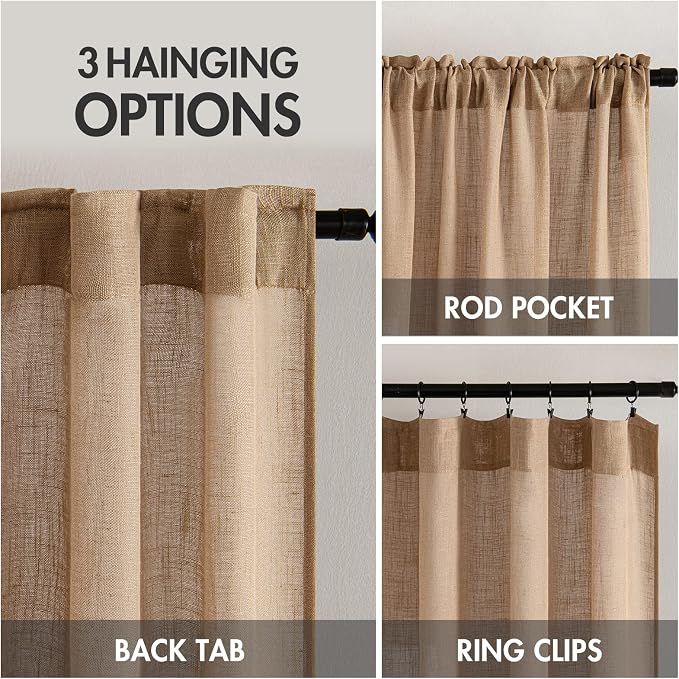 MIULEE Brown Linen Curtains 72 Inch Length 2 Panels - Image 3