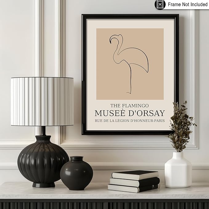 Poster Master Vintage Poster - Retro Minimalist Print - Gift for Artist, Housewarming - Flamingo, Line Drawing, Sketch, Abstract - Wall Decor for Living Room, Bedroom, 24x32 Unframed Wall Art