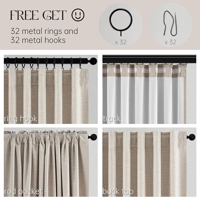 Topfinel 105 Inches Long Blackout Natural Linen Curtains - Image 3