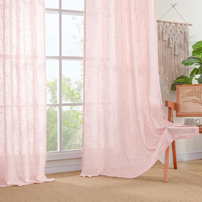 54 Inch Semi Sheer Window Linen Curtains, Light Filtering Panels | Faux Linen - Image 9