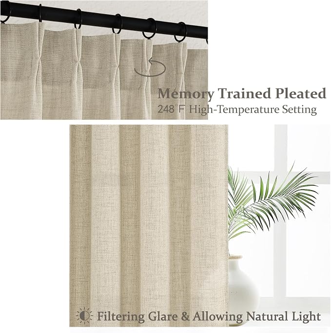 Custom Warm Beige Pinch Pleat Light Filtering Curtains 88 Inches Long - Image 4