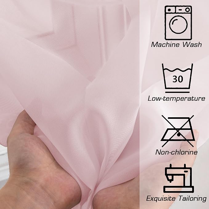 OWENIE Light Pink Sheer Curtains 63 Inch Length 2 Panels Set - Image 3