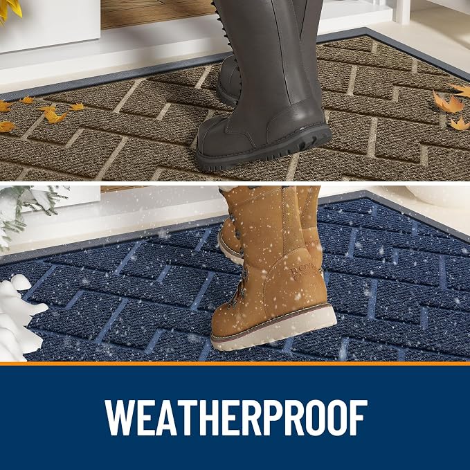 OLANLY Front Door Mat Outside 47x32, All-Season Absorbent Rubber Doormat | Beige - Image 3