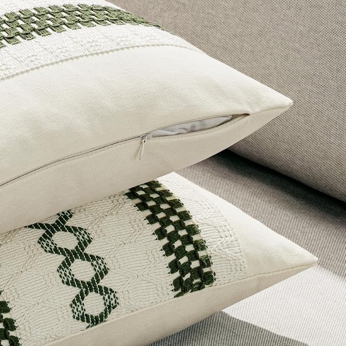 MIULEE Set of 2 Moss Green Boho Decorative Pillow Covers 20x20 Inch | Farmhouse - Image 5
