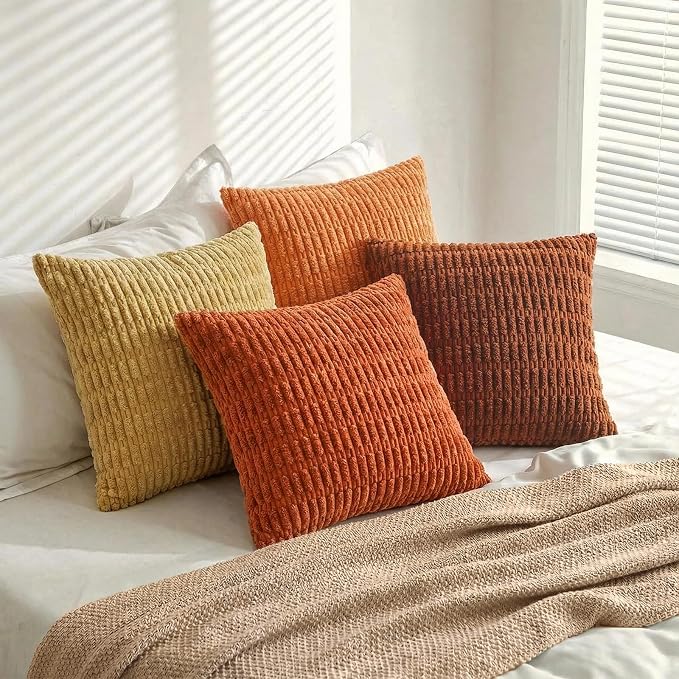 Fancy Homi Set of 4 Burnt Orange Fall Decorative Throw Pillow Covers 16x16 Inch - Image 7