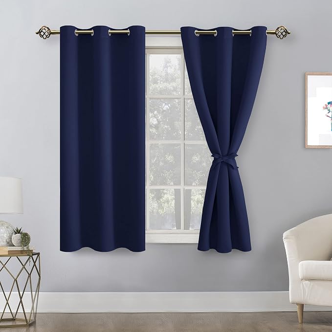 Short Blackout Curtains for Bedroom Navy Blue 42 x 45 Inch 2 Panels | Thermal - Image 8