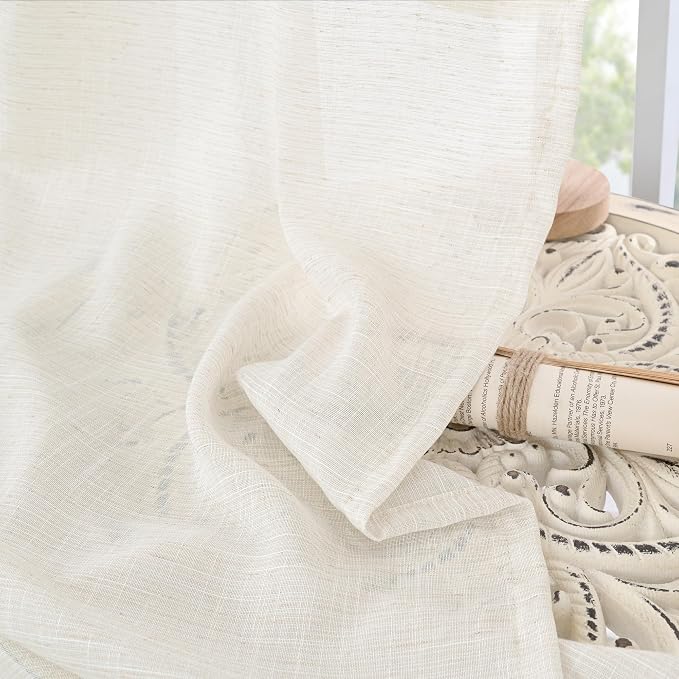 BGment Linen Curtains for Living Room 38X84 Inch Length, Semi Sheer Drapes | - Image 7