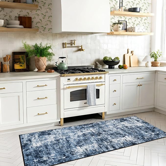 Rugflix 2x6 Runner Rug for Hallway, Washable Navy Blue Kitchen Runners | - Image 2