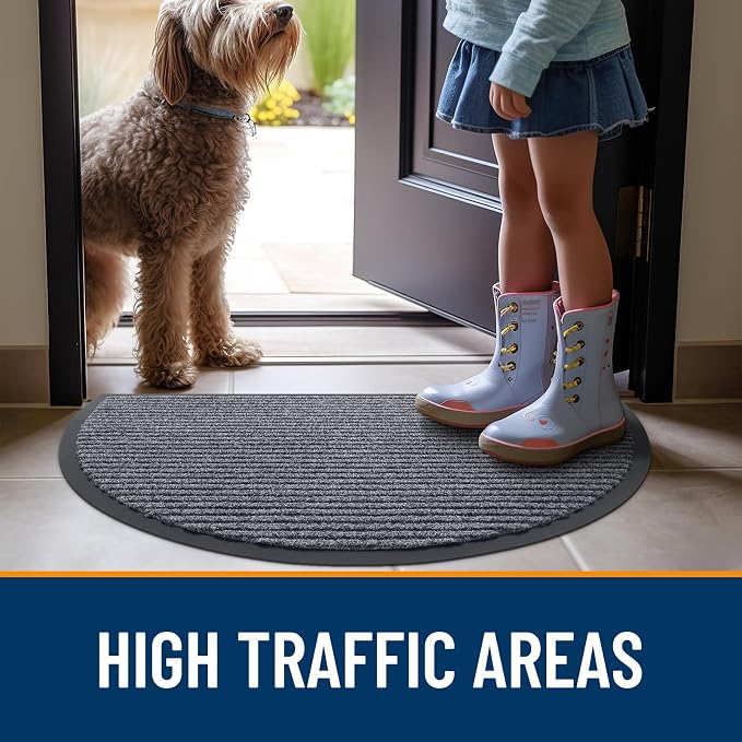 OLANLY Half Circle Front Door Mat 47x34, Waterproof Heavy-Duty Doormat | Grey - Image 7