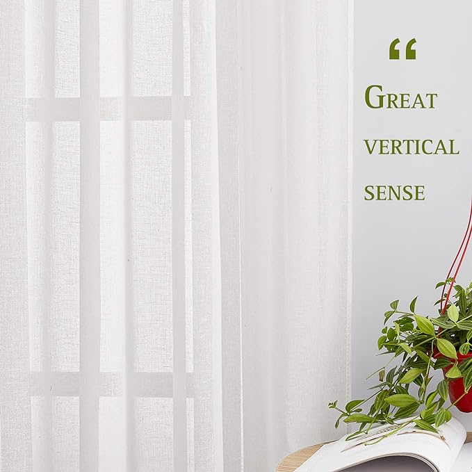 NICETOWN Linen White Sheer 48 inch Curtains - Image 5