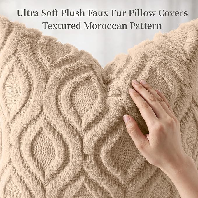 decorUhome Throw Pillow Covers 16x16 Inch Set of 2, Soft Plush Faux Wool Light - Image 6