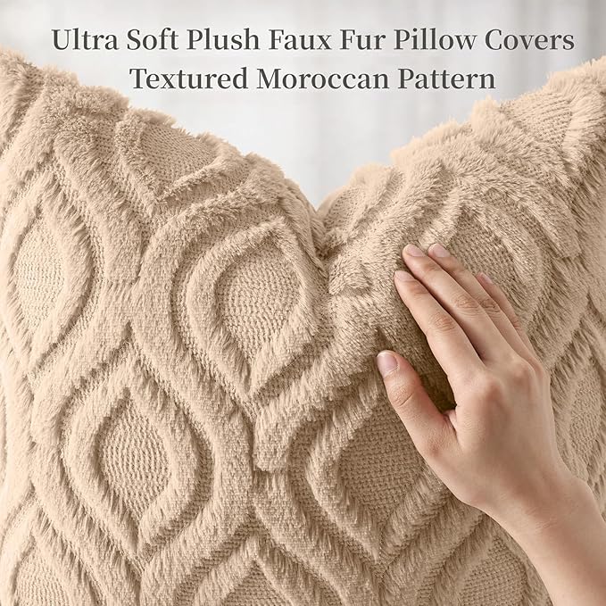 decorUhome Throw Pillow Covers 12x20 Inch Set of 2, Soft Plush Faux Wool Light - Image 6