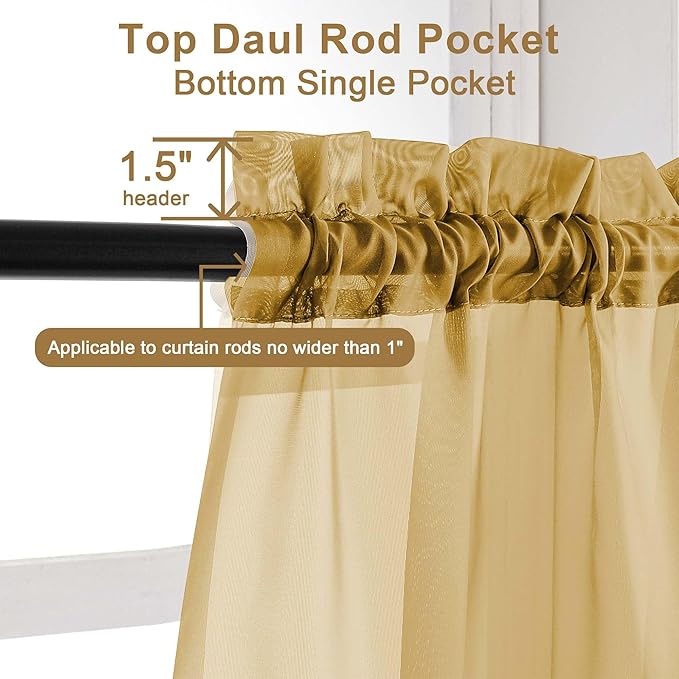 Chyhomenyc Gold Sheer Curtains 96 Inches Long 2 Panels, Light Filtering Gold - Image 5