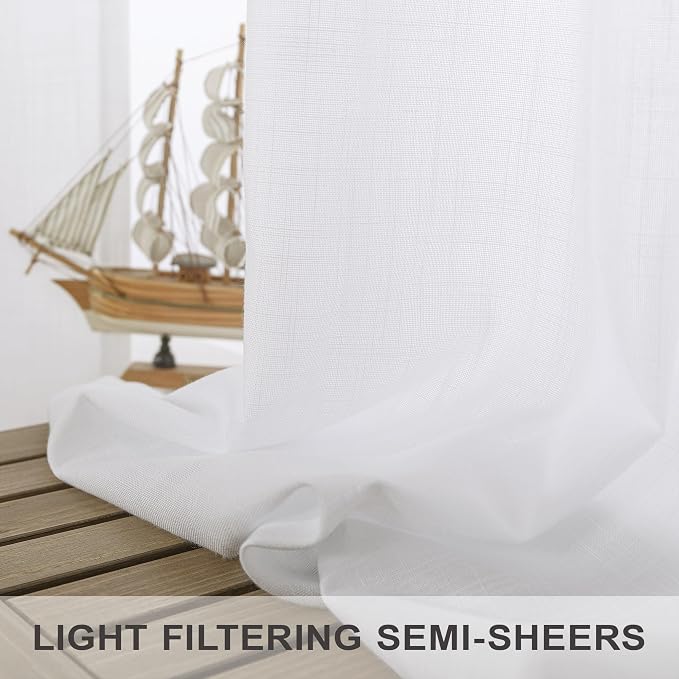 Pitalk White Linen Curtains 92 Inch Length 2 Panel - Image 4