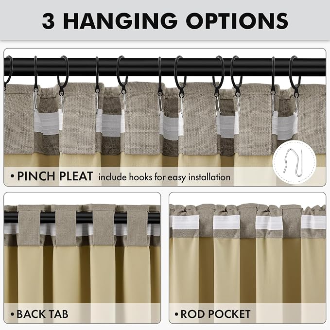 MIULEE 100% Blackout Linen Curtains 42 x 90 Inch Faux Linen 2 Panels | Thermal - Image 5