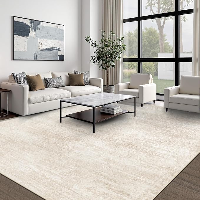 Area Rugs 10x14 Living Room: Washable Rug Modern Abstract Neutral Soft Non-Slip - Image 7