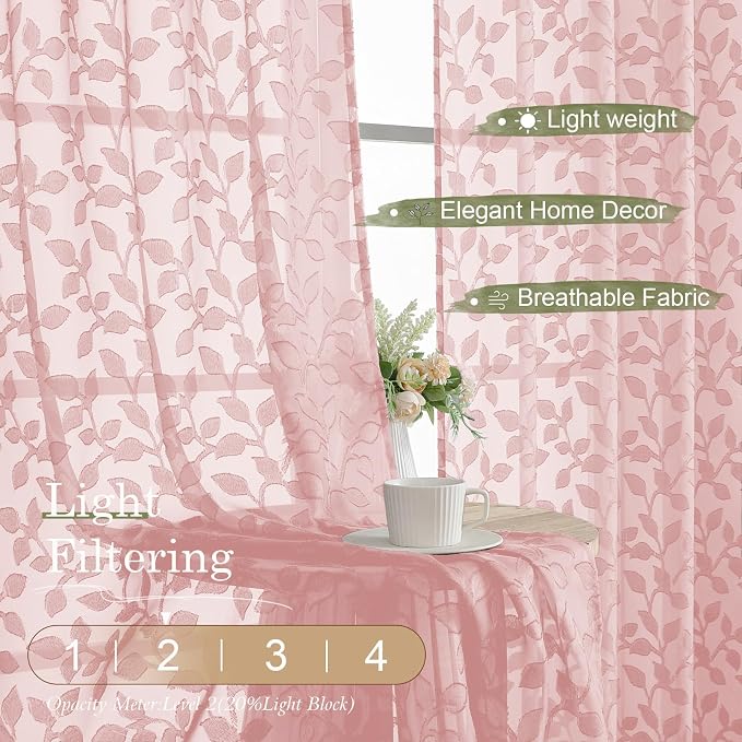 Chyhomenyc Blush Pink Short Curtains 45 Inch Length 2 Panels, Light Filtering - Image 2