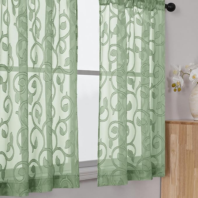 Furman Cafe Curtains 30 Inch Length 2 Panels Set, Elegant Geometric Jacquard - Image 2