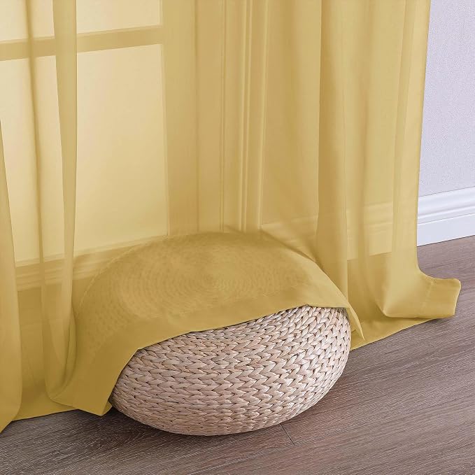Chyhomenyc Gold Sheer Curtains 84 Inches Long 2 Panels, Light Filtering Gold - Image 8