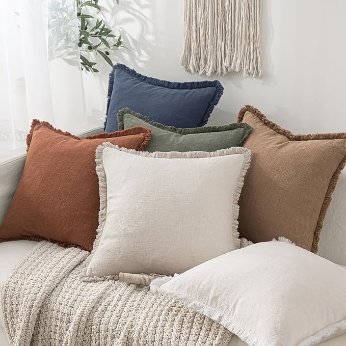 MIULEE Linen Decorative Euro Throw Pillow Covers Natural Beige 26x26 | Set of 2 - Image 6