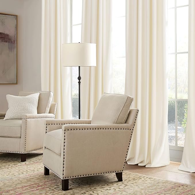 RYB HOME Cream Velvet Curtains 84 inch, Light Dimming White Window Curtains - Image 6
